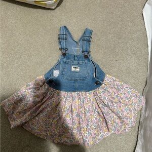 Osh Kosh B'Gosh Denim Overall Dress Girls 24 month Vestbak Floral Skirt